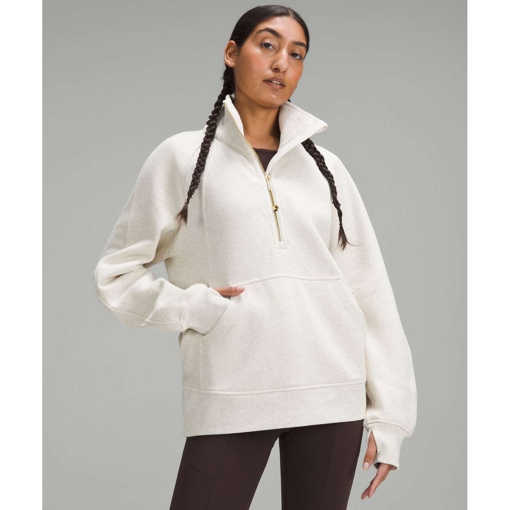 Lululemon Scuba Oversized Funnel Neck Half Zip Heathered Bone Gold M/L